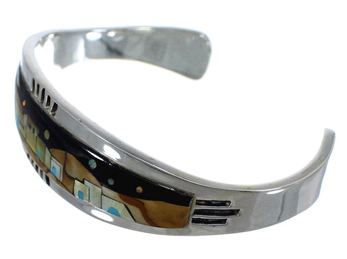 Multicolor Silver Native American Village Design Cuff Bracelet CX49649