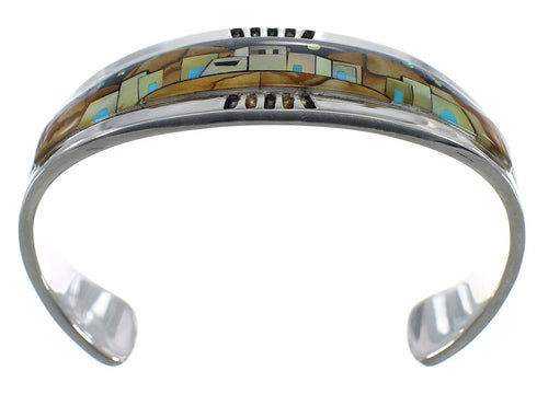 Multicolor Silver Native American Village Design Cuff Bracelet CX49649
