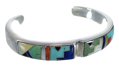 Sterling Silver Southwest Multicolor Heavy Cuff Bracelet CX49760