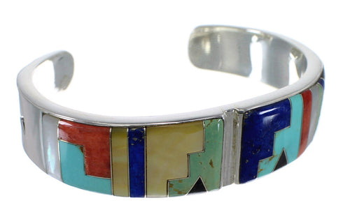 Sterling Silver Southwest Multicolor Inlay Heavy Cuff Bracelet CX49887