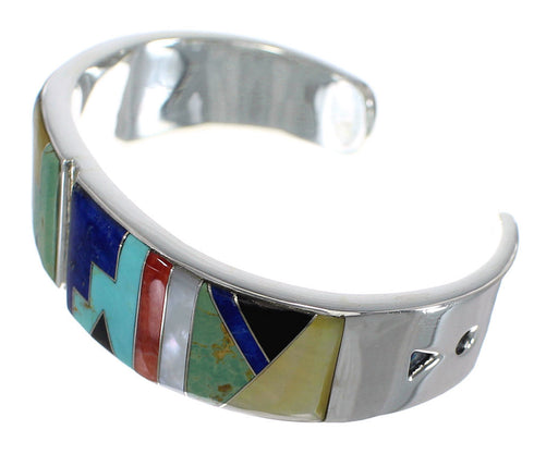 Sterling Silver Southwest Multicolor Inlay Heavy Cuff Bracelet CX49887