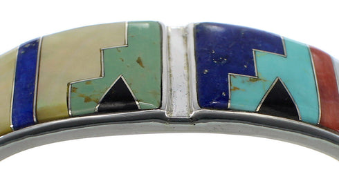Sterling Silver Southwest Multicolor Inlay Heavy Cuff Bracelet CX49887