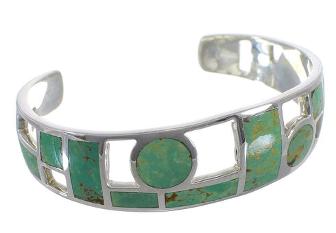 Southwest Sterling Silver Turquoise Inlay Cuff Bracelet CX49906