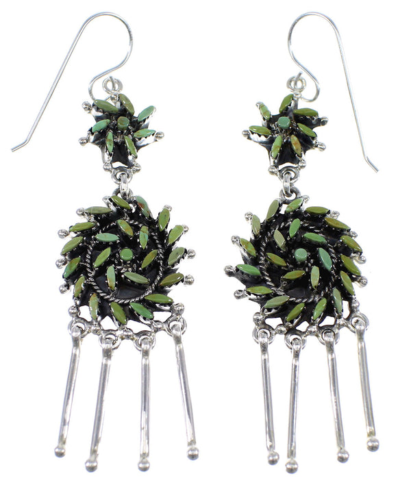 Southwest Silver Turquoise Needlepoint Hook Dangle Earrings AX51067
