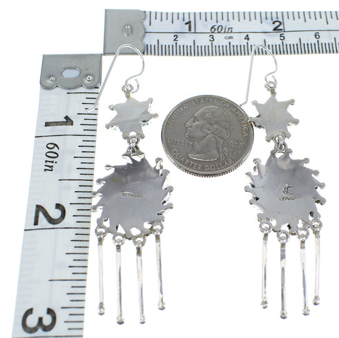 Sterling Silver Turquoise And Coral Needlepoint Hook Dangle Earrings AX51086