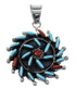 Turquoise And Coral Sterling Silver Needlepoint Pendant AX51137