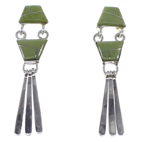 Turquoise Inlay Sterling Silver Post Dangle Earrings AX50830