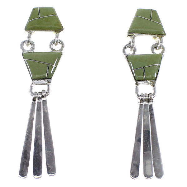 Turquoise Inlay Sterling Silver Post Dangle Earrings AX50830