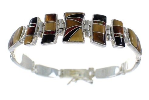 Sterling Silver Multicolor Inlay Southwestern Link Bracelet CX50578