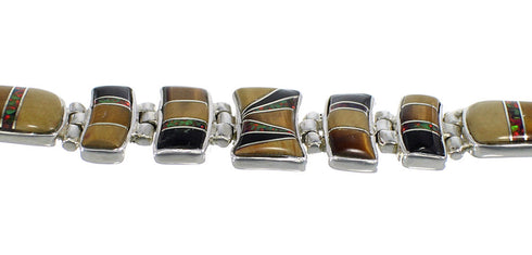 Sterling Silver Multicolor Inlay Southwestern Link Bracelet CX50578