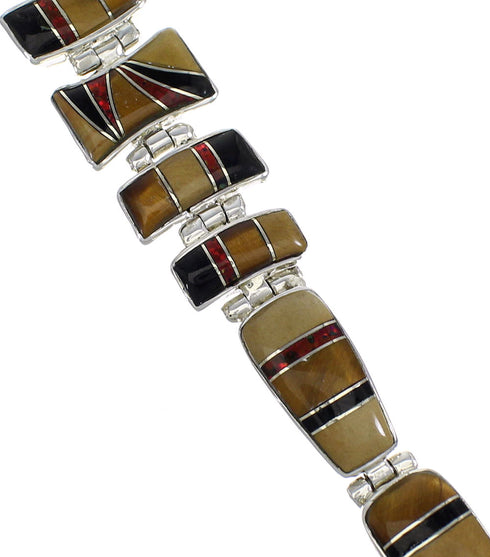 Sterling Silver Multicolor Inlay Southwestern Link Bracelet CX50578