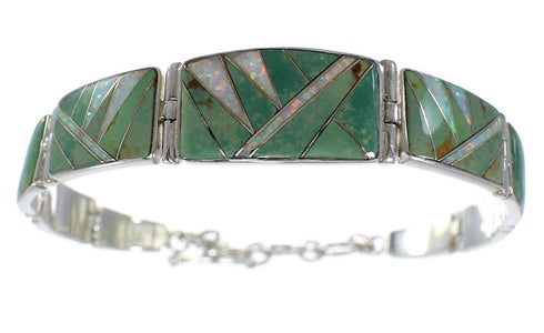Southwest Sterling Silver Turquoise And Opal Link Bracelet CX51203