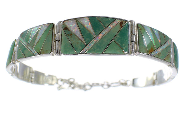 Southwest Sterling Silver Turquoise And Opal Link Bracelet CX51203