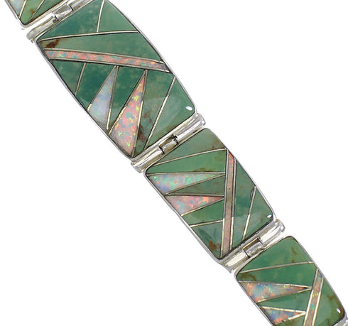 Southwest Sterling Silver Turquoise And Opal Link Bracelet CX51203