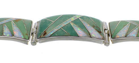Southwest Sterling Silver Turquoise And Opal Link Bracelet CX51203