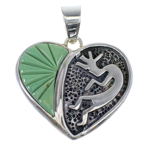Turquoise Inlay Sterling Silver Heart Kokopelli Pendant AX51197
