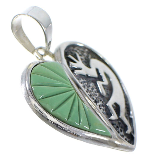 Turquoise Inlay Sterling Silver Heart Kokopelli Pendant AX51197