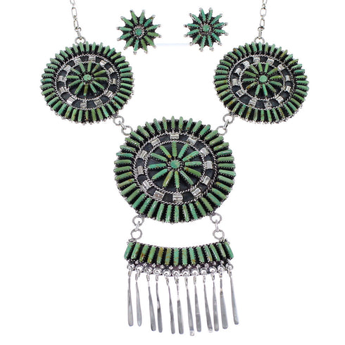Silver Southwest Turquoise Needlepoint Necklace And Earring Set CX51338