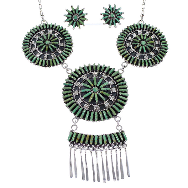 Silver Southwest Turquoise Needlepoint Necklace And Earring Set CX51338