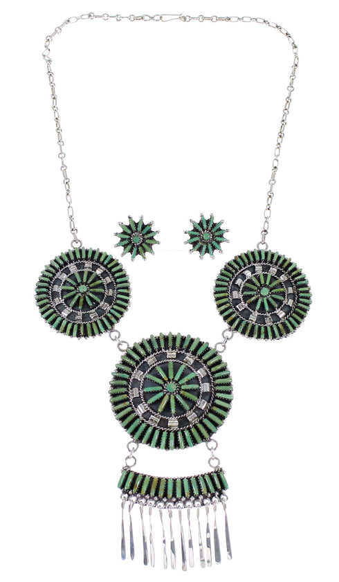 Silver Southwest Turquoise Needlepoint Necklace And Earring Set CX51338