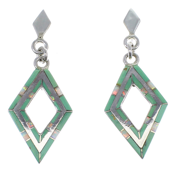 Authentic Sterling Silver Turquoise And Opal Post Dangle Earrings AX51655