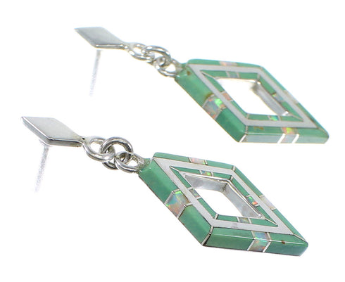 Authentic Sterling Silver Turquoise And Opal Post Dangle Earrings AX51655