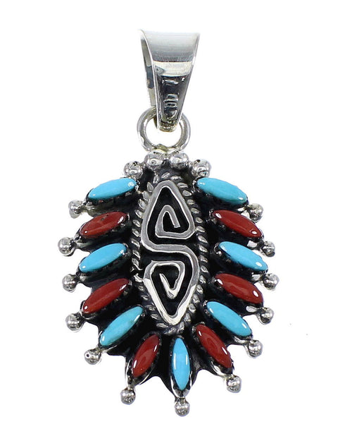Sterling Silver Turquoise And Coral Water Wave Needlepoint Pendant AX51914