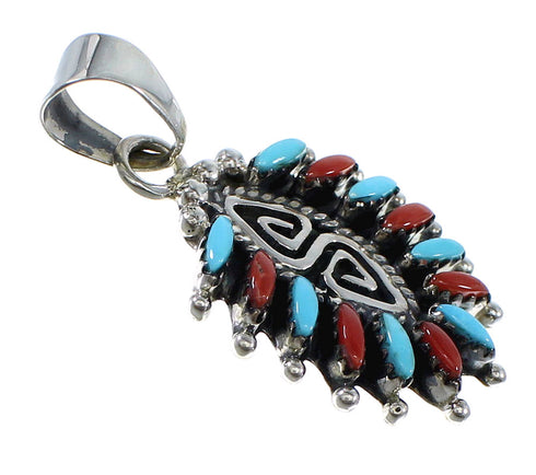 Sterling Silver Turquoise And Coral Water Wave Needlepoint Pendant AX51914