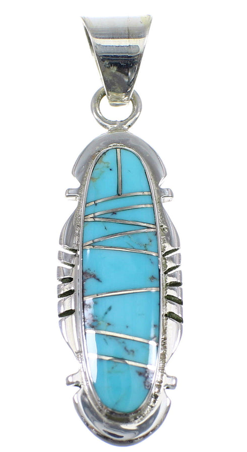 Turquoise Inlay Silver Southwest Pendant YX51584