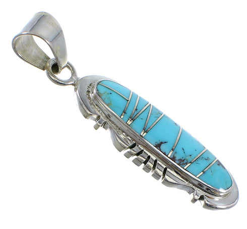 Turquoise Inlay Silver Southwest Pendant YX51584