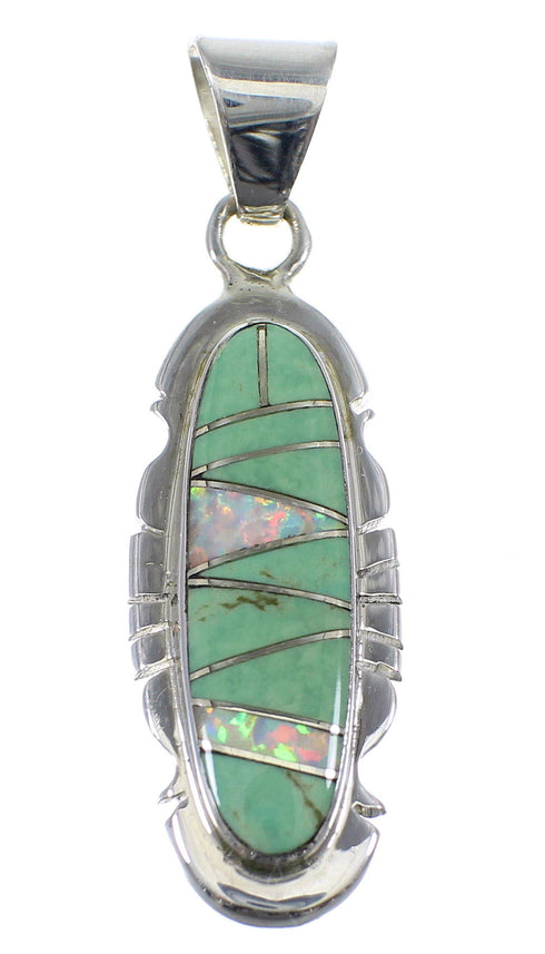Turquoise And Opal Inlay Sterling Silver Pendant YX51595
