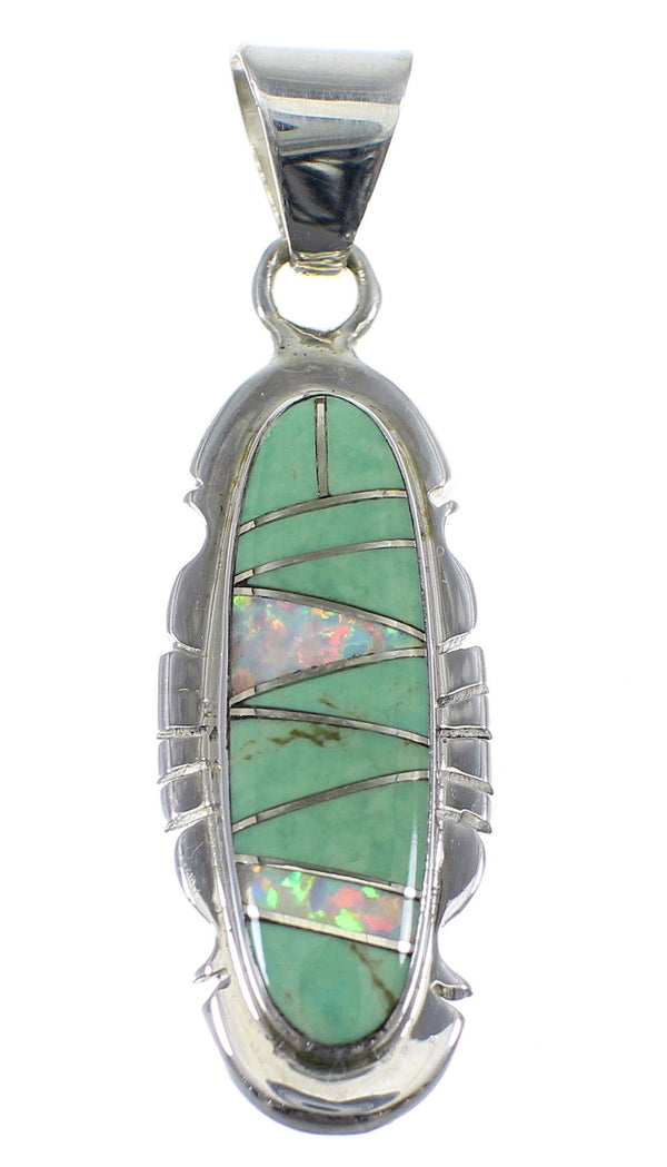 Turquoise And Opal Inlay Sterling Silver Pendant YX51595