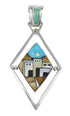 Silver Multicolor Native American Village Design Reversible Pendant AX53127