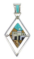 Silver Multicolor Inlay Native American Pueblo Design Reversible Pendant AX53129