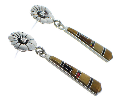 Southwestern Multicolor Silver Post Dangle Flower Earrings YX51897