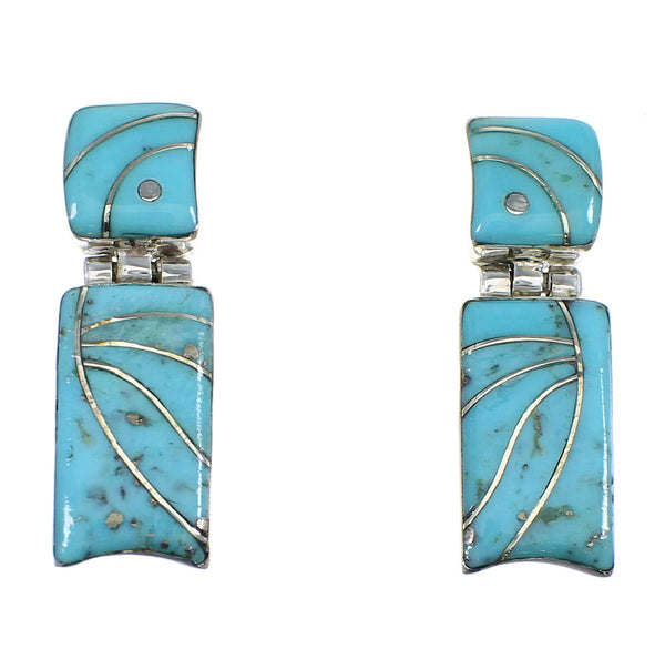 Turquoise Inlay Southwest Silver Post Dangle Earrings EX53982