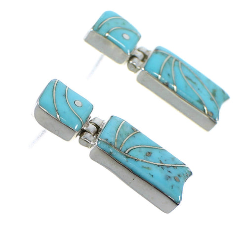 Turquoise Inlay Southwest Silver Post Dangle Earrings EX53982