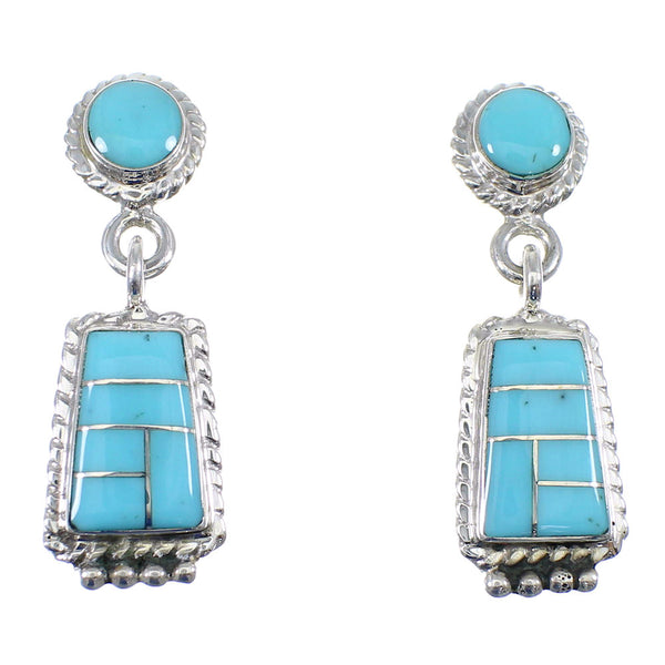 Turquoise Sterling Silver Post Dangle Southwestern Earrings YX53469