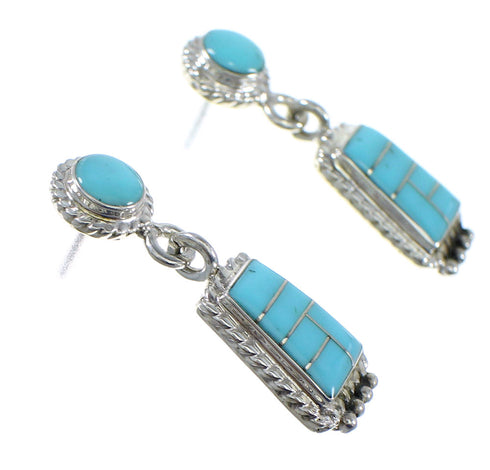 Turquoise Sterling Silver Post Dangle Southwestern Earrings YX53469