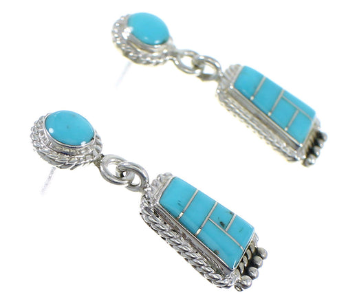 Genuine Sterling Silver Turquoise Inlay Post Dangle Earrings YX53470