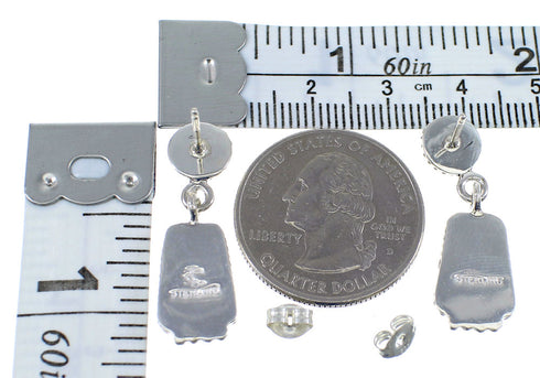 Genuine Sterling Silver Turquoise Inlay Post Dangle Earrings YX53470