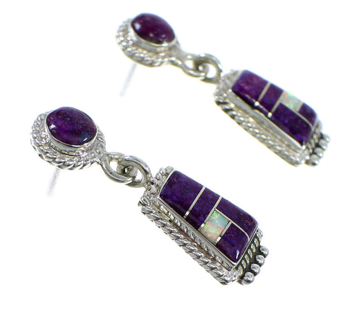 Magenta Turquoise And Opal Sterling Silver Post Dangle Earrings YX53508