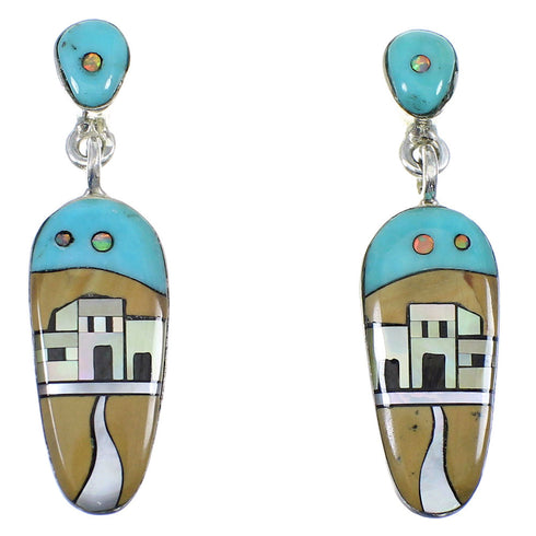 Sterling Silver Multicolor Native American Pueblo Design Earrings YX53283