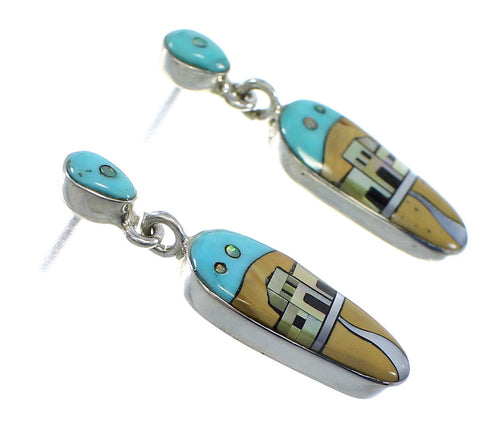 Sterling Silver Multicolor Native American Pueblo Design Earrings YX53283