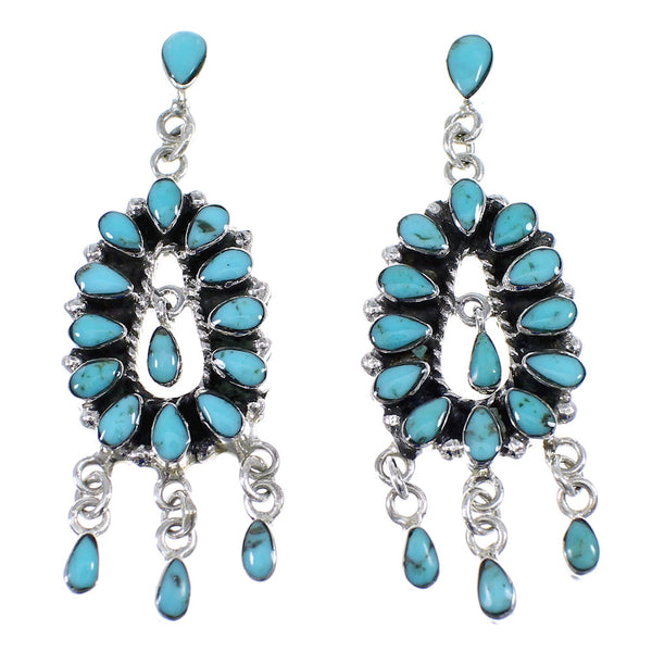 Turquoise Sterling Silver Southwestern Post Dangle Earrings YX53299