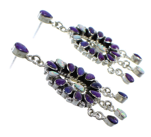 Magenta Turquoise And Opal Sterling Silver Southwestern Post Dangle Earrings YX53306