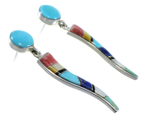 Southwestern Multicolor Sterling Silver Post Dangle Earrings YX53086