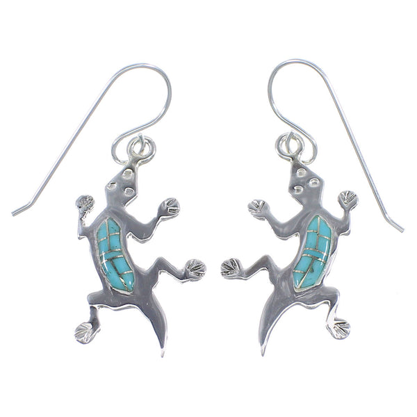 Southwest Lizard Turquoise Sterling Silver Hook Dangle Earrings YX52731