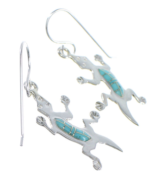 Southwest Lizard Turquoise Sterling Silver Hook Dangle Earrings YX52731