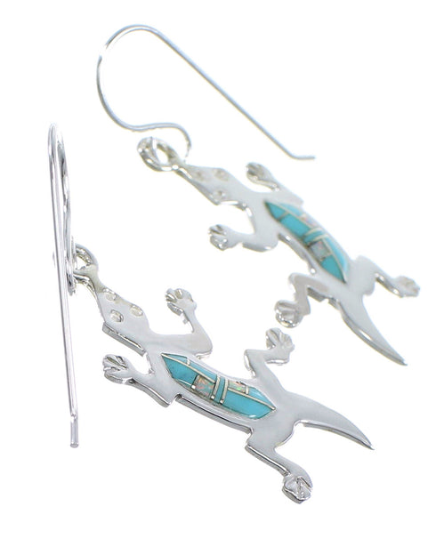 Turquoise Opal Silver Hook Dangle Lizard Earrings YX52733